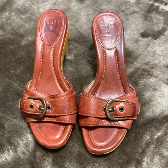 Frye Shoes - Ladies Frye wood heel slides. 3” heel.